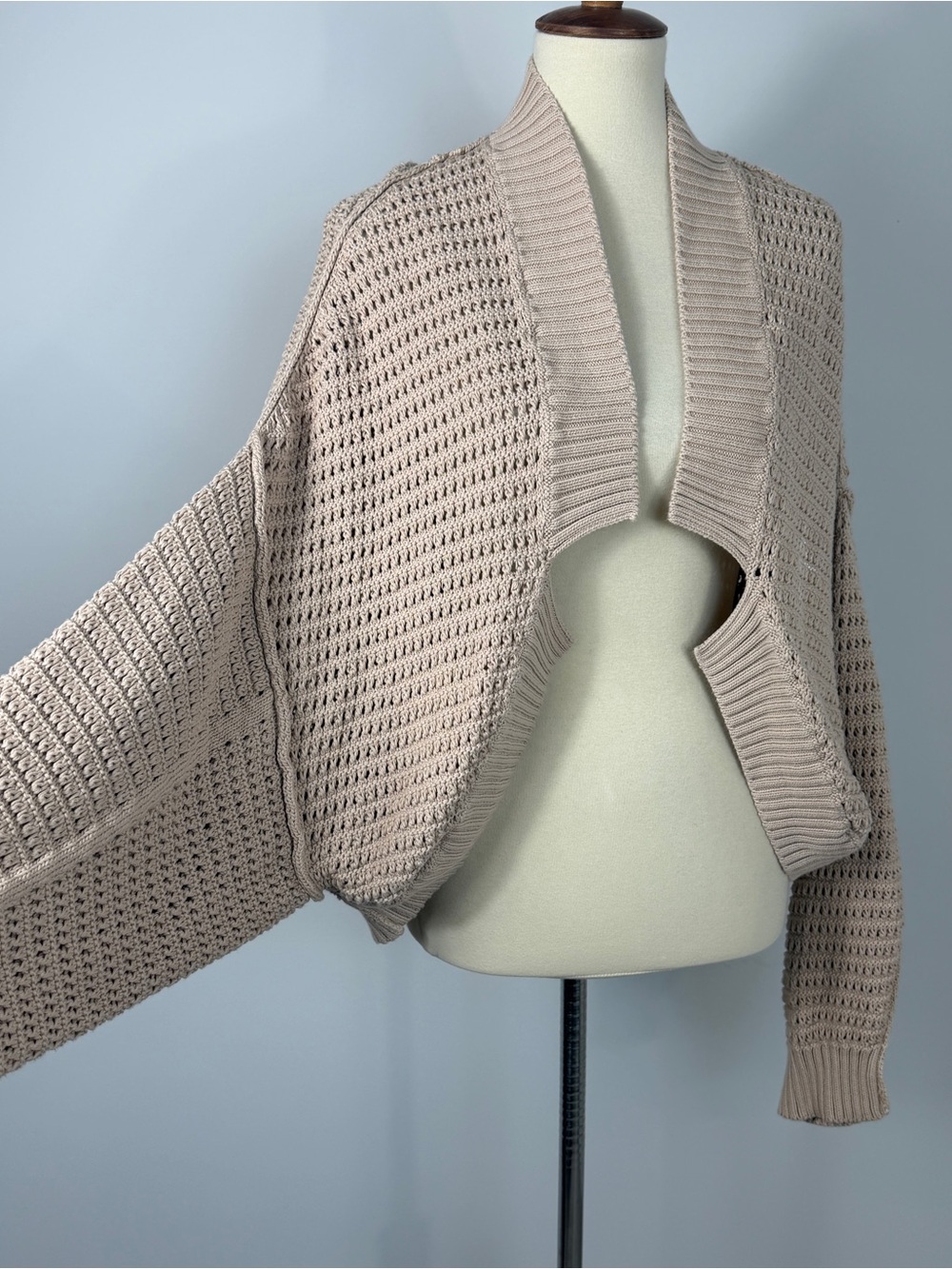 Free People We The Free Tan Organic Cotton Crochet Knit Sweater Cardigan L